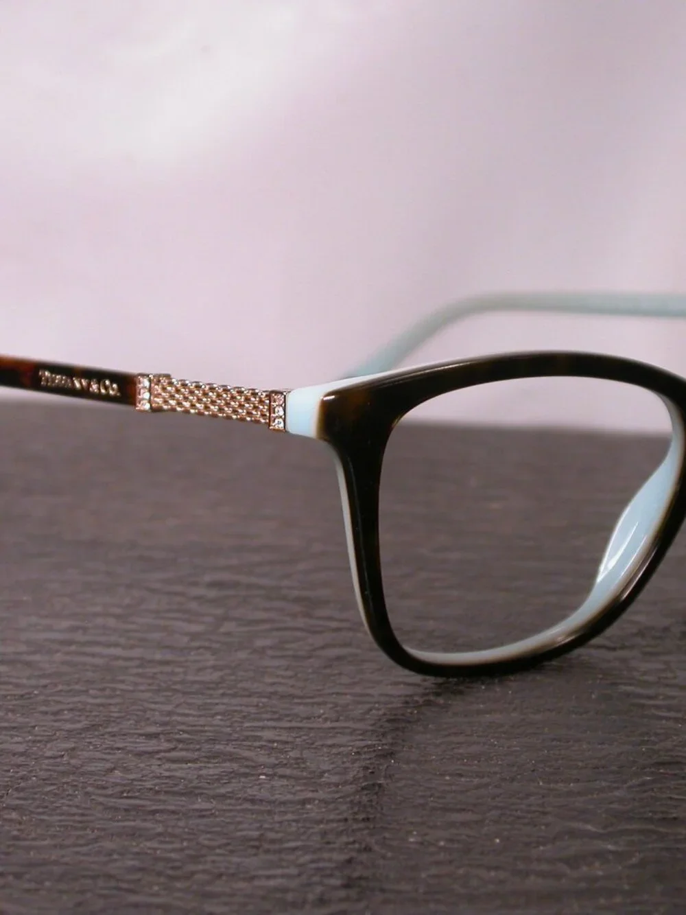 Tiffany & Co. Gold Ornate Tortoise Blue Eyeglasses Made in Italy